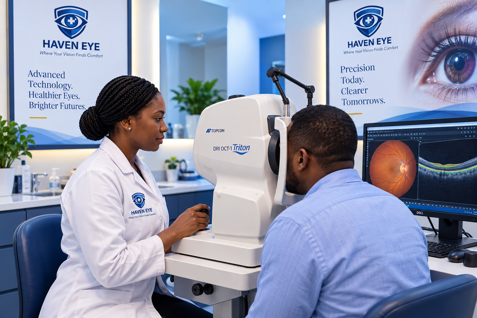 Haven Eye clinician using OCT imaging equipment during an eye examination