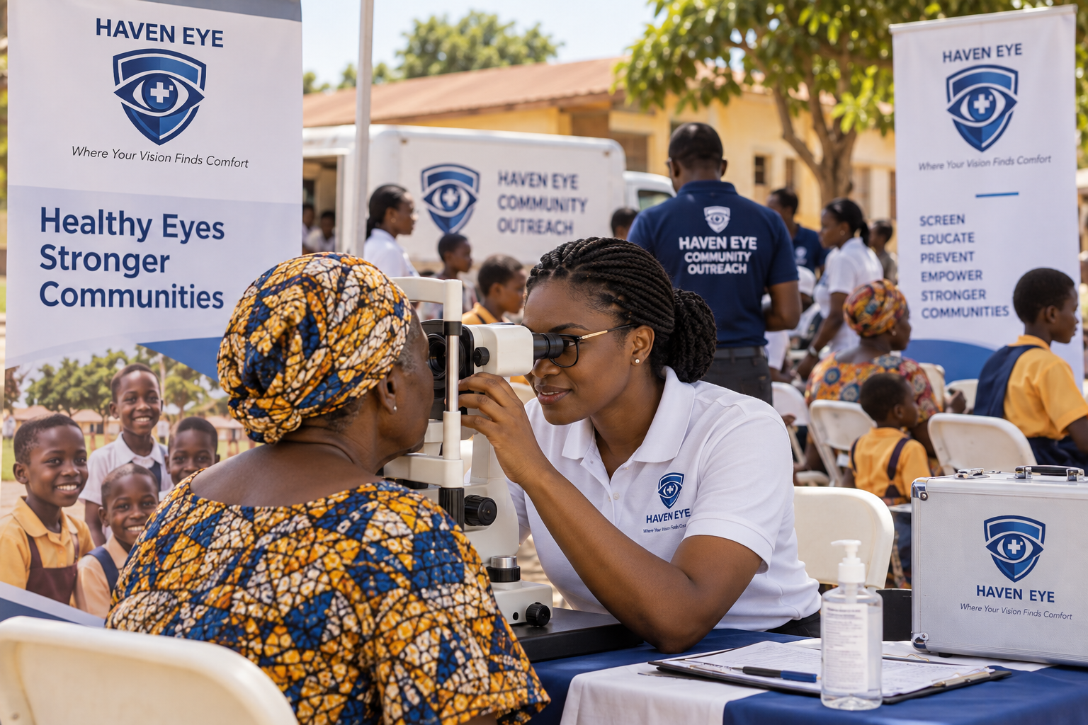 Haven Eye clinician providing community eye screening in Ghana